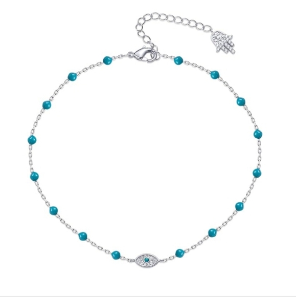 Povoi Jewelry - 14K Gold Plated Charm Link Chain Eye Adjustable Anklet In White Gold